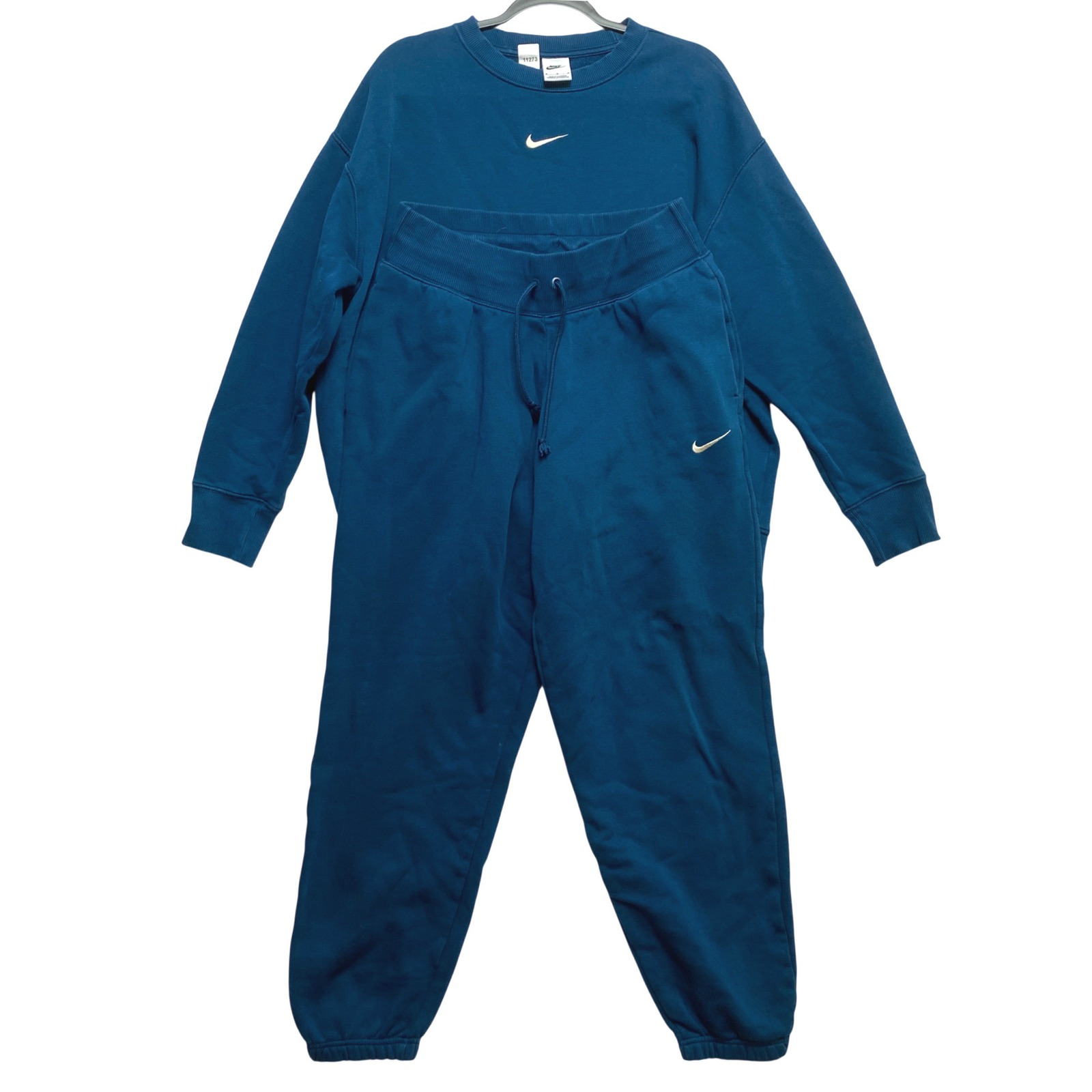 Nike Sweatshirt Jogger Set Mens M Blue Center Swoosh Crewneck Fleece Pullover